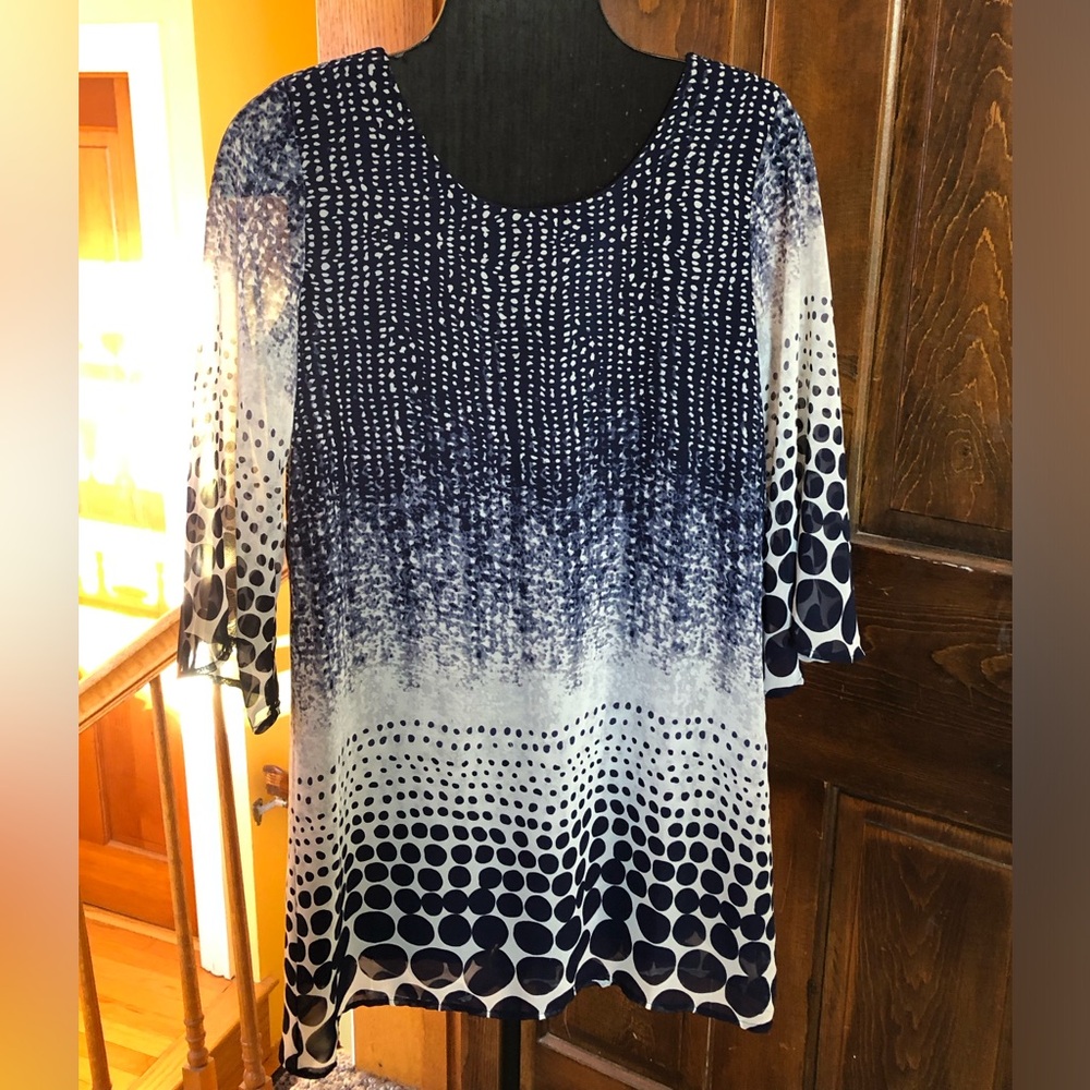 Flirty sheer dots Dress with sexy back Millibon USA Navy white grey dots